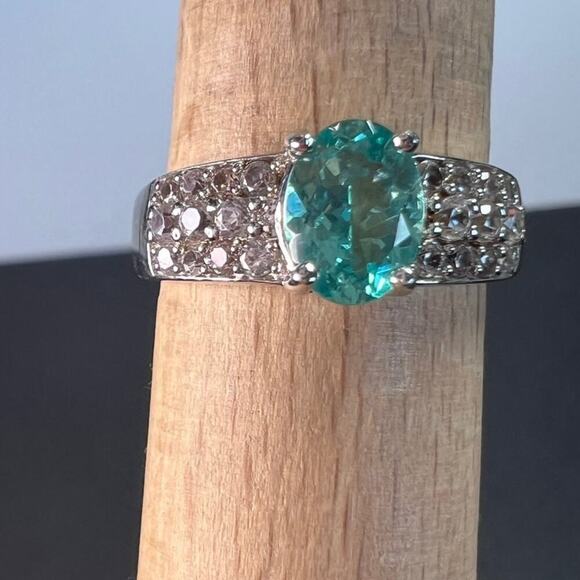 Paraiba apatite and white topaz sterling silver ring size 9 - Picture 3 of 17